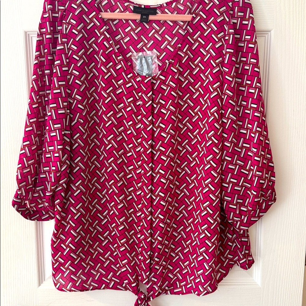Worthington Tie Front Blouse - 2X